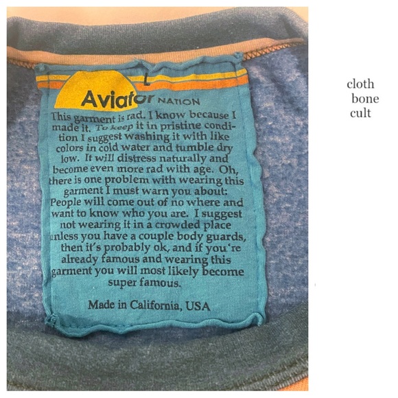 AVIATOR NATION 🌈 Blue Serape Stripe Lightning Bolt Cropped SWEATSHIRT - Picture 5 of 5